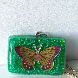 Glittery Green Butterfly Keychain